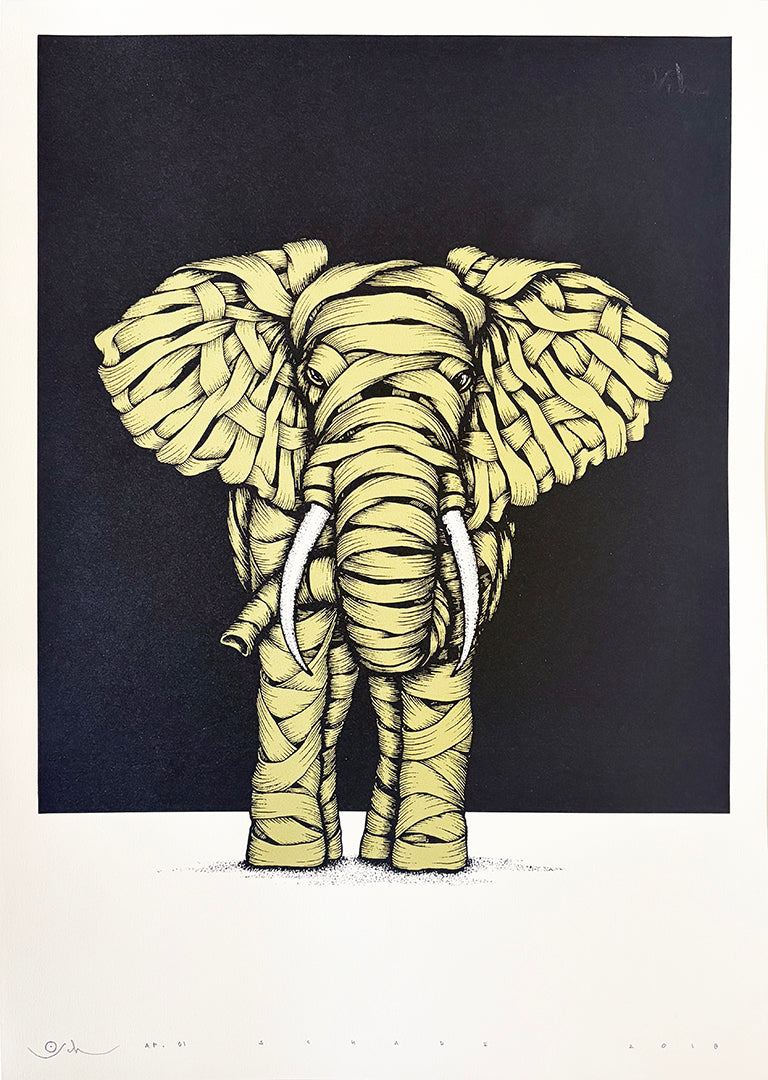 "Ribboned Elephant"  Gold  (2018) Limited Edition