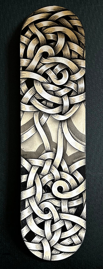 An Otto Schade AKA Osch unique black & white ribboned skateboard deck