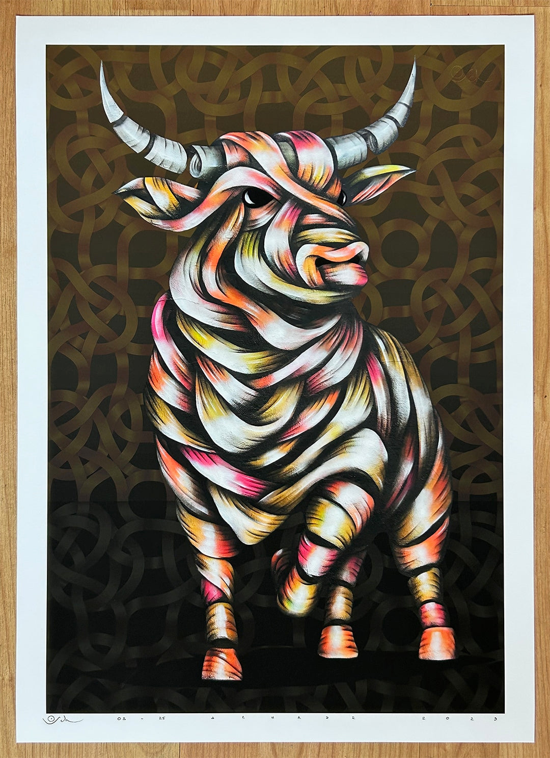 An Otto Schade AKA Osch limited edition print of a mural painted in 2018 on Shoreditch High Street at the Bull in China Shop cocktail bar